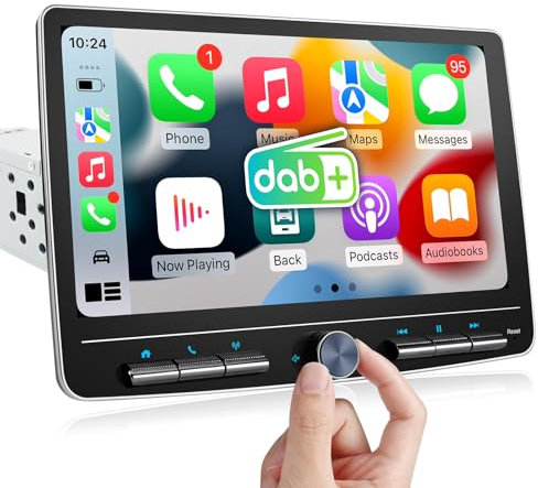 Android 13 Autoradio mit Navi 10.1 Zoll Bildschirm Eingebaut DAB+ Wireless Carplay & Wireless Android Auto 1 Din Auto Radio Touch Display mit Bluetooth 8 Core 2G+32G WiFi 4G GPS AM/FM RDS