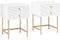 HOMCOM Bedside Tables Set of 2, Bedside Cabinet with 2 Drawers, Gold Steel Legs, Modern Side Table with Striped Panel for Bedroom, Living Room, White