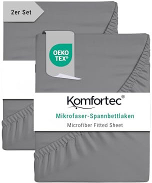 Komfortec Mikrofaser Spannbettlaken 2er Set 90x200 cm – Weiches Spannbetttuch mit Rundumgummi – Fitted Sheet für Matratzen bis 30 cm – Grau – Oeko-Tex – Pflegeleicht & Hautfreundlich – 90g/m²