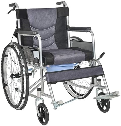 Rollstuhl, Transit, Reisestuhl, zusammenklappbar, mit Toilette, ältere Menschen mit Behinderung, tragbar, leicht, Auto, ultraleicht, Trolley, doppellagiges Kissen, rot/grau