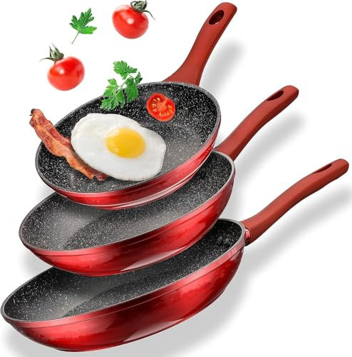 Royalty Line Pfannenset 3 teilig 20/24/28 cm Keramikpfanne Induktion Antihaft Pfanne Keramikbeschichtung mit echten Steinpartikeln, Bratpfanne PFAS-frei, Alle Herdarten & Backofen (Schwarze)