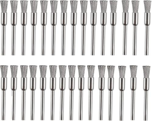 KEWAYO Kit de 30 Brosses Métalliques Rotatives pour Perceuse - Enlèvement de Rouille & Corrosion, Design Stylo pour Polissage, Compatible Dremel (3mm)