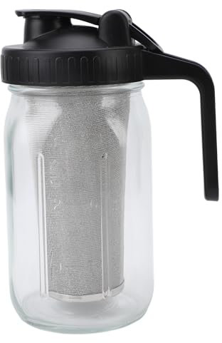 Gsycle 34 Oz Mason Jar Cold Brew Kettle, Multipurpose Glass Coffee Maker Pitcher Ice Tea Pot with Handle Lid for Coffee Lemonade Tea Fruit Drinks (2000ml)