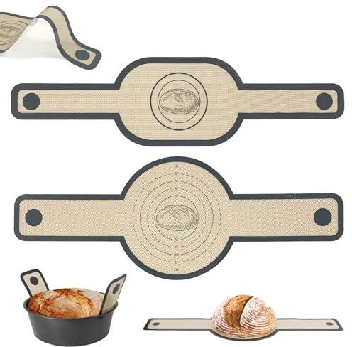 Minfuerang 2 Pièce Tapis à Pain en Silicone Set,Élingues a Pain Avec Longues Poignées pour Pain,Gâteaux,Biscuits,Pizzas (Beige)