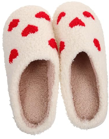 Ipetboom Flauschige Winterpantoffeln Für Damen Herren Herzmuster Hausschuhe Für Schlafzimmer Und Wohnzimmer Rutschfest Und Bequem