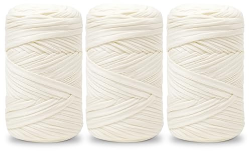 Vincona Fil tee Shirt pour Crochet 3 x 200 g, Fil Crochet, Idéal pour Crocheter des sacs, Paniers, Tentures Murales, Décoration d'intérieur et Loisirs Créatifs-Blanc crème 02