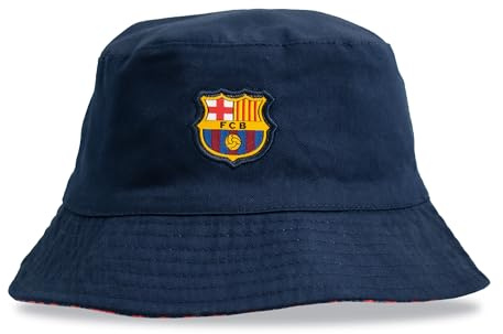 Hy-Pro Barcelona Reversible Bucket Hat - Men's Bucket Hat with Team Crest | Officially Licensed, Comfortable 60cm Unisex Fit, Stylish Casual Headwear, Navy Blue & Patterned Red Football Club Design