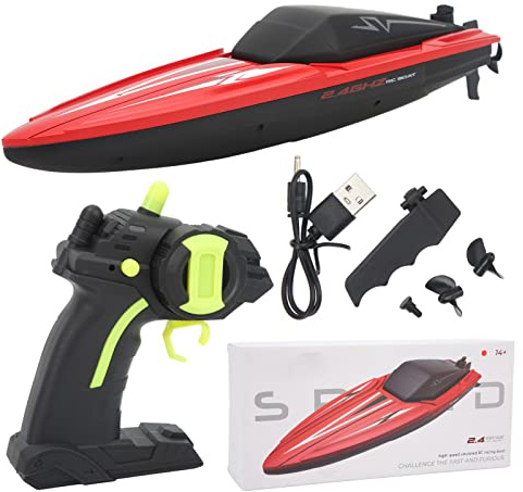 BuyWeek Ferngesteuertes Boot, 2,4 GHz 4 Kanal Doppelmotor RC Rennboot 30 Km/H Hochgeschwindigkeit Wasserdicht Motorboot Ferngesteuert für über 14 Jahre Kinder Erwaschene (Rot)