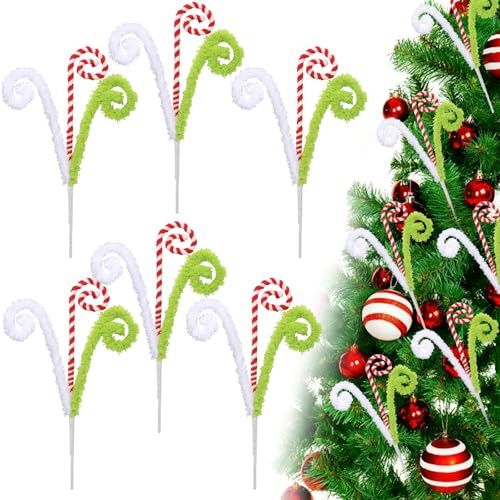 Weihnachtsdeko, Weihnachtsglocke, 6 Stück Gelockt Zuckerstangen Weihnachtsschmuck, 30cm Süßigkeiten Gelockt, Weihnachtsbaum Picker, Weihnachtsbaumspieße für Weihnachtskranz, Weihnachtsbaumspitze