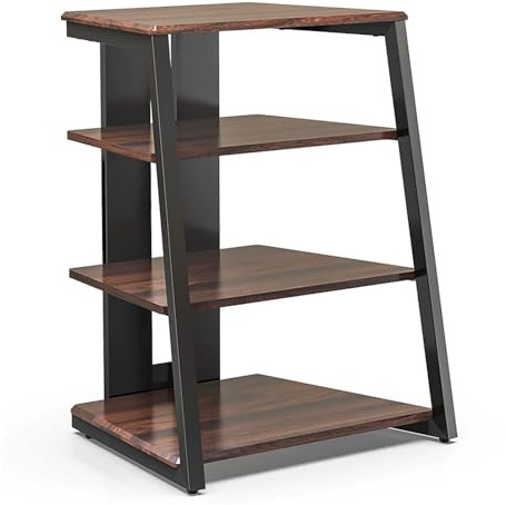 HOLGVE Meuble TV À 4 Niveaux, Étagère Audio en Bois Réglable en Hauteur, Meuble Stéréo avec Rangement for Prises, Meuble TV Ouvert(Brown)