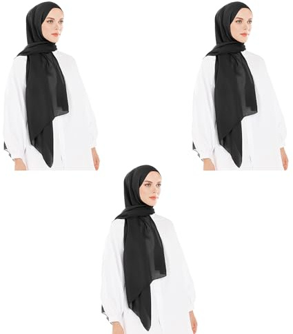 3 Stück Schwarz Kopftuch Damen Hijab - Chiffon Hijab Kopftuch Für Damen - Moderne Muslimisch Chiffon Hidzab Tuch Schal Kopftucher (3 Stück Schwarz)