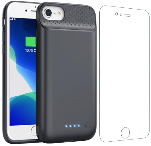 Feob Cover Batteria per iPhone 6/6s/7/8/ SE (2020/2022)-4,7, 7000mAh Cover Ricaricabile Battery Case Custodia Batteria Caricabatterie Power Bank per iPhone 6 /6s/ 7/8/ SE-4,7-Nero