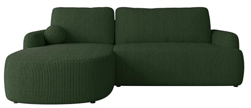 Mirjan24 Ecksofa Loridu Cord für Wohnzimmer mit Schlaffunktion und Bettkasten, Eckcouch, L-Sofa, Polsterecke, abgerundete Kanten (Poso 14, Seite: Links)