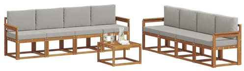 vidaXL Outdoor-Sofagarnitur mit Kissen 9 pcs Natürlich und Hellgrau, Akazienholz Garten Sofa Set, modernes Outdoor Lounge, stylische Terrassenmöbel, Bequeme Sitzgelegenheit für Treffen