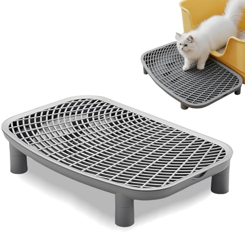 Rampe de litière pour chat - 45 x 30 cm - Réglable - Escalier surélevé avec fonction de filtration - Pédale de filtration - Pour petits et âgés - Gris