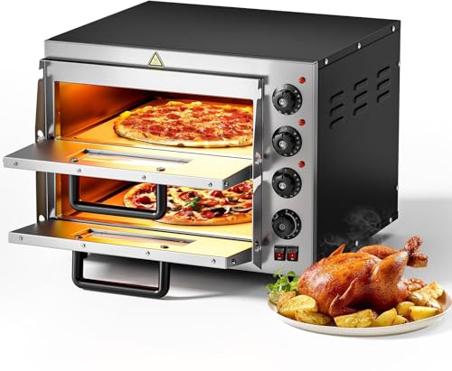 Horno Para Pizza Electrico, Forno Pizza Con Piedra Refractaria, Alta Temperatura (350 °C), Acero Inoxidable Y Calentamiento Rápido Para Uso Comercial Y Doméstico(Double Layer)