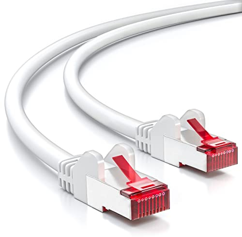 deleyCON 50m CAT6 Patchkabel S/FTP PIMF Schirmung CAT-6 RJ45 LAN DSL Netzwerkkabel Ethernetkabel Switch Router Modem Access Point Patchfelder - Weiß