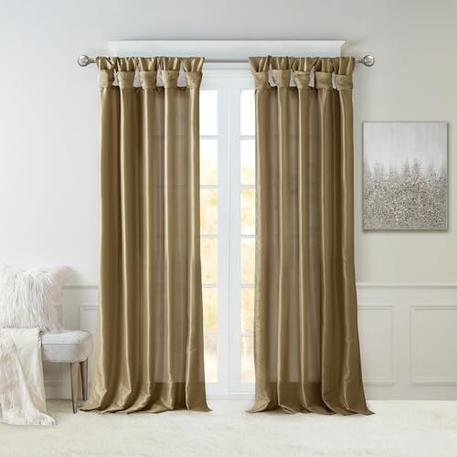 Madison Park Emilia Faux Silk Single Curtain with Privacy Lining, DIY Twist Tab Top, Window Drape for Living Room, Bedroom and Dorm, 120 L x 50 W, Bronze