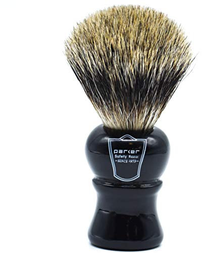 Parker Safety Razor Lange Loft 100% Pure Badger Borste Rasierpinsel mit Griff aus Ebenholz & Free Stand Schwarz