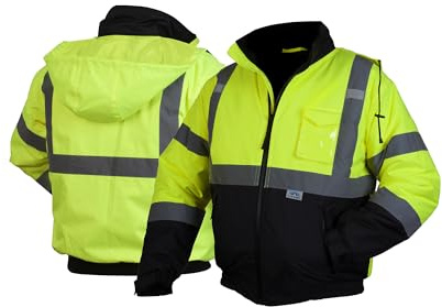 Pyramex Safety RJ3210L RJ32 Series Jackets Hi-Vis Lime Bomber Jacket with Quilted Lining - Size Large