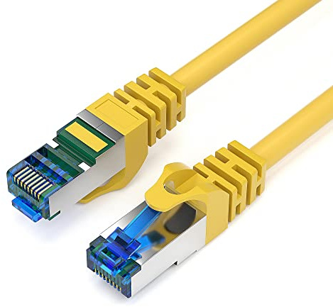 JAMEGA - 5m CAT 7 Netzwerkkabel Gigabit Ethernet Lan Kabel in gelb | 10000 Mbit s | Patchkabel Cat.7 Rohkabel S FTP PIMF Schirmung mit RJ45 Stecker | Switch Router Modem Access Point