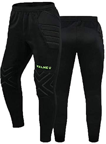 KELME Soccer Goalkeeper Pants Pro with Protection Pads – Padded Soccer Goalie Pants – Kids, Youth and Adults Sizes (Black/Yellow, Kids 10)