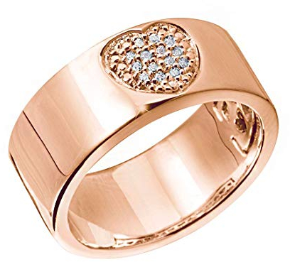 MATERIA Herz Ring Rosegold breit - 925 Silber Bandring Silberring Damen rose vergoldet mit Zirkonia in Ringetui SR-161-62