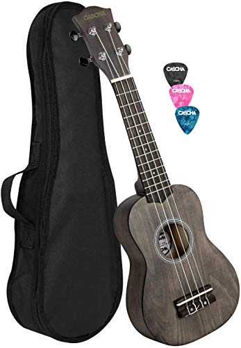 CASCHA Sopran Ukulele Set für Kinder und ErwachseneIUkulele Starter Kit mit 3 Plektren TascheIUkulele Set Aquila Saiten NylonIKleine Hawaii Gitarre für Anfänger & FortgeschritteneISchwarz,HH 3960