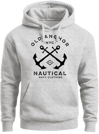 Neverless® Hoodie Herren gekreuzte Anker Old Anchor Nautical Kapuzen-Pullover Männer Grau 3XL