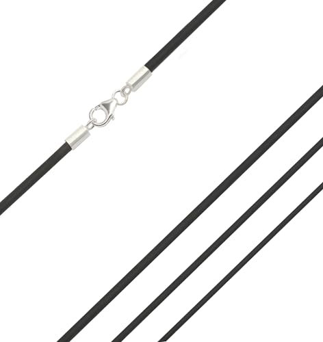 Edellis Ziegenleder Kette, Leder-Band, Leder-Collier schwarz, robuste und weiche Glattleder mit 925 Silber Karabiner 1mm, 2mm breit, Länge wählbar (45, Silber 1mm)