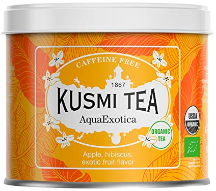 Kusmi Tea - AquaExotica - Bio-Mischung aus Hibiskus, Mango, Drachenfrucht und Apfel - Früchtetee - Bio ohne Theine - Heiß oder als Eistee genießen - 100g Metalldose für etwa 50 Tassen