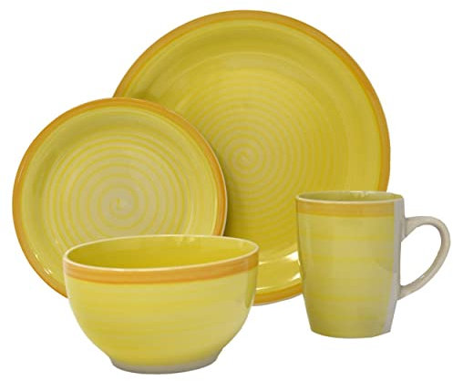Vajilla de Cerámica para 2 Personas, Vajilla Moderna 8 Piezas, 4 Platos, 2 Bol y 2 Taza - Hogar y Más - Amarillo