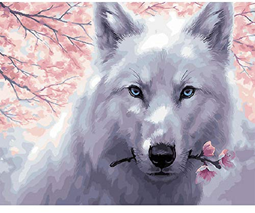 Malen nach Zahlen für Erwachsene DIY Ölgemälde-Kits Tier weißer Wolf Malen nach Zahlen Zeichnen auf Leinwand Gemalte Kunst Wohnkultur Geschenke
