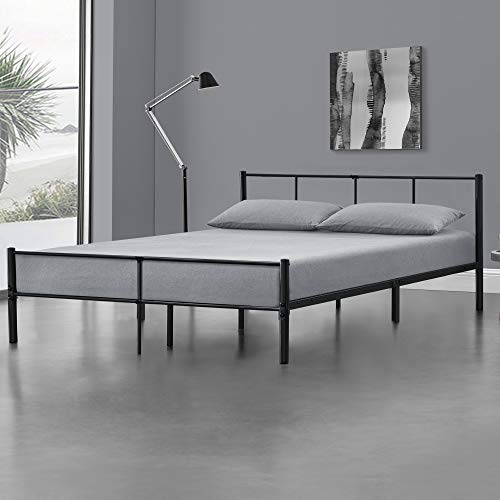 [en.casa] Metallbett Laos 180 x 200 cm Schwarz auf Stahlrahmen mit Lattenrost Bettgestell mit Kopfteil Design Doppelbett Ehebett Gästebett