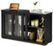 GIANTEX Sideboard Küche, Küchenschrank mit Glasschiebetüren, Küchenkommode Anrichte mit Verstellbarer Ablage, Aufbewahrungsschrank Buffetschrank Beistellschrank für Esszimmer Wohnzimmer 107x33x64 cm
