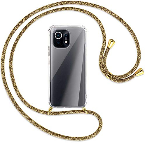 mtb more energy® Handykette kompatibel mit Xiaomi Mi 11 (6.81'') - Natural/Gold - Smartphone Hülle zum Umhängen - Anti Shock Full TPU Case