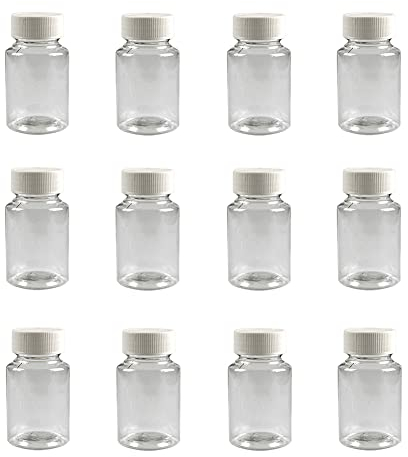 12 Pcs 30ml/1oz Clear Plastic Pill Bottles Refillable Empty Medicine Containers Tablet Storage Holder for Liquid Powder Chemical