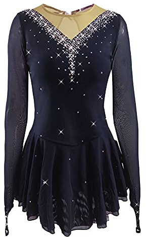 LIUHUO Mädchen Eiskunstlauf Kleid Stretch Mesh Diamant Haken Ärmel Vier Farben