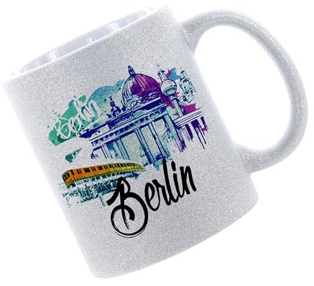 Glitzertasse (Silber) Berlin - Kaffeetasse, bedruckte Tasse mit Sprüchen oder Bildern, Bürotasse,