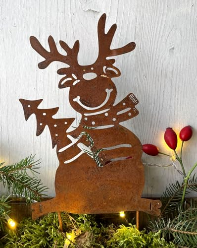 LB H&F Lilienburg Rentier Weihnachtsdeko Elch Roststecker Rost Metall Gartenstecker wetterfest (Elch)