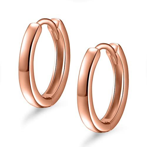 day.berlin Kleine Damen Ohrringe in Rosegold 18k vergoldet, Klapp Creolen 16mm Durchmesser 2mm stark, 316L Edelstahl nickelfrei und wasserfest für Frauen