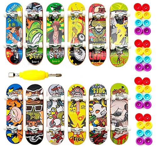 Mitgebsel Kindergeburtstag, 12 Stück Spielzeug-Finger-Skateboard-Griffbretter mit 32 Rädern und Mini-Schraubendreher, Geschenke für Kinder, Kindergeburtstag Gastgeschenke