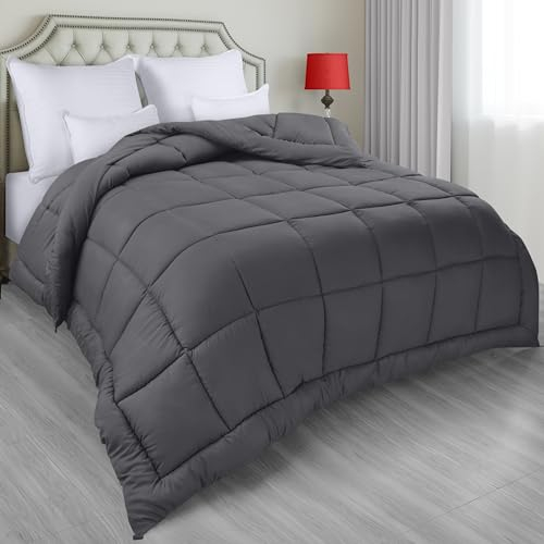 Utopia Bedding Ganzjahres-Bettdecke, Daunen-Alternative, Bettdecke, Polyester-Steppdecke mit Ecklaschen, maschinenwaschbar, grau, Queen-Size-Bett