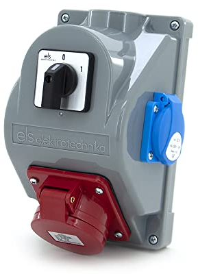 ELS Elektrotechnika Wandverteiler mit Schalter 0-1 und Schuko 1x230V + 1x CEE 16A Steckdosen, Verdrahtet, Anschlußfertig für Garage, Werkstatt, Fabrik, Feuchtraum