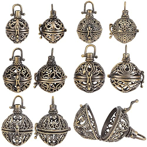 SUNNYCLUE Käfig Anhänger Messing Medaillon Charms Chime Kugel Anhänger Bulk Antike Bronze Käfig Charms Für Die Schmuckherstellung Hohl Parfüm Diffusor Charme Halskette Schlüsselanhänger Zubeh