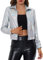 Allegra K Damen Party Jacke Langarm Reißverschluss Club Holographic Metallic Jacken Helles Silber M