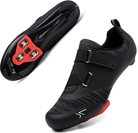 Prodkfe Unisex Fahrradschuhe - Mountainbike MTB Spinning Schuhe Kompatibel mit Cleat, Look Delta, SPD/SPD-SL, Radsportschuhe for Herren Damen Schwarz 43EU