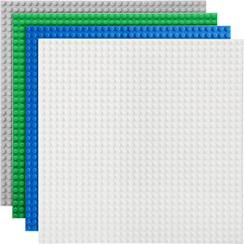 Etarnfly 4 Pack Classic Base Plates,25.5 x 25.5 cm Building Board Baseplates 100% Compatible with All Major Brands,Grey/Green/Blue/White