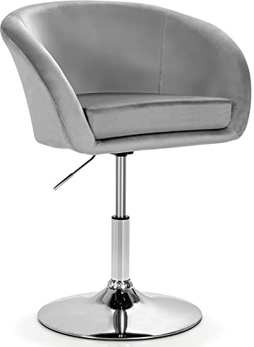 GIANTEX Barhocker höhenverstellbar Samt, Gepolsterter Barstuhl Polsterstuhl 360°drehbar, Drehhocker Drehstuhl Drehsessel ergonomisch mit Lehne, Akzentstuhl Esszimmerstuhl (Grau)