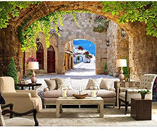 Mediterrane Straße Gasse Bogen Fototapete Wandbild Wohnzimmer Tapete 3D Heimtextilien Wanddekoration fototapete 3D Tapete effekt Vlies wandbild Schlafzimmer-300cm×210cm